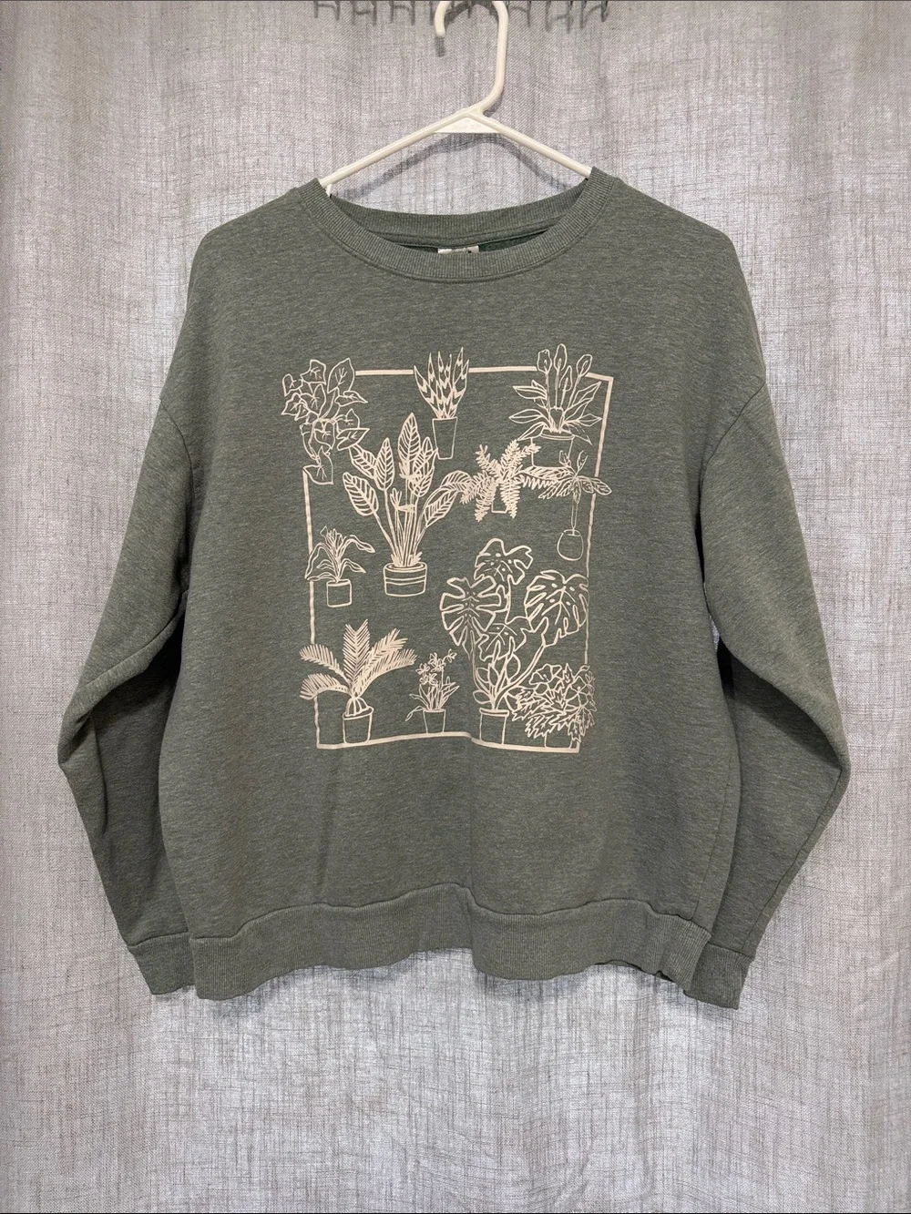 Relaxed Crewneck Sweatshirt with Botanical Print - Sage Green - Picture 2 of 6